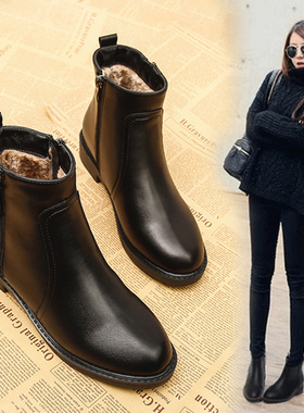当天发货靴子女短靴加绒马丁靴百搭平底女靴大码41秋冬皮女鞋裸靴