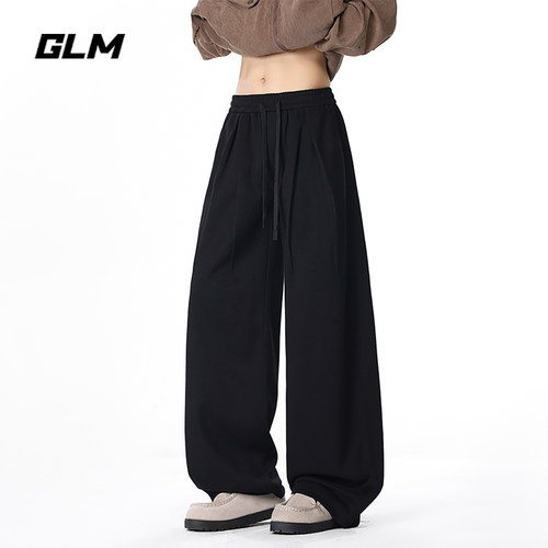 GLM美式打褶cleanfit休闲裤男秋季潮牌直筒阔腿卫裤垂感百搭长裤