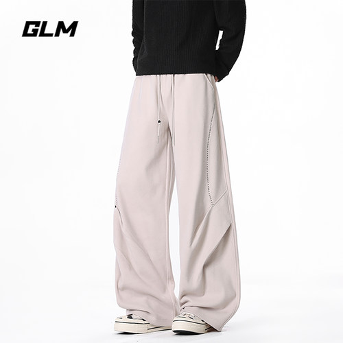 GLM美式重磅高街垂感阔腿休闲裤男2026秋季潮牌铆钉百搭直筒长裤