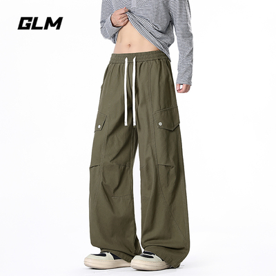 GLM美式工装风多口袋阔腿裤休闲男秋季户外宽松直筒有型纯棉长裤