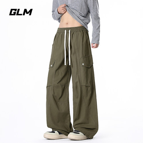 GLM美式工装风多口袋阔腿裤休闲男秋季户外宽松直筒有型纯棉长裤