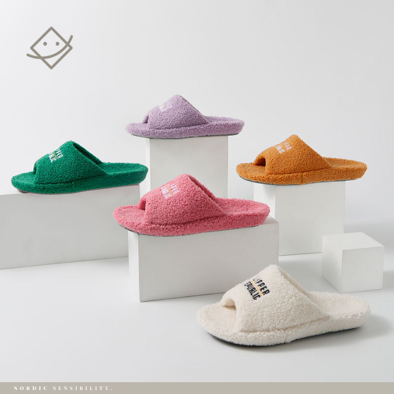 珂缔缘泰迪绒女秋冬季柔软保暖盆底开口防滑居家室内毛毛棉拖鞋男