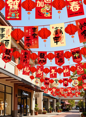2026新年春节装饰马年新款拉旗拉花挂件商场超市元旦店铺氛围布置