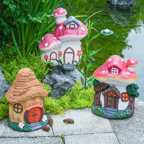 手工蘑菇小屋庭院摆件