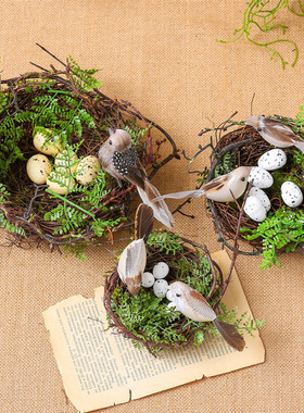 森系草编鸟巢阳台摆件幼儿园环创