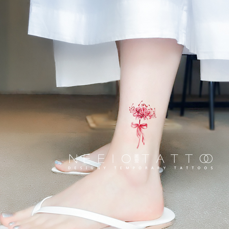 neeio原创纹身贴 红色彼岸花蝴蝶结 胸前脚踝性感曼珠沙华 防水女