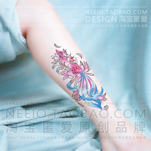 neeio纹身贴 山海经九尾狐狸 小清新古风花臂小腿后背大图防水女