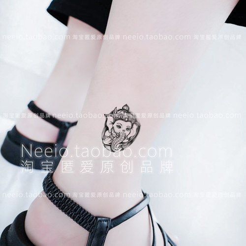 neeio纹身贴 神秘小象 个性黑色可爱大象脚踝手腕防水贴纸男女