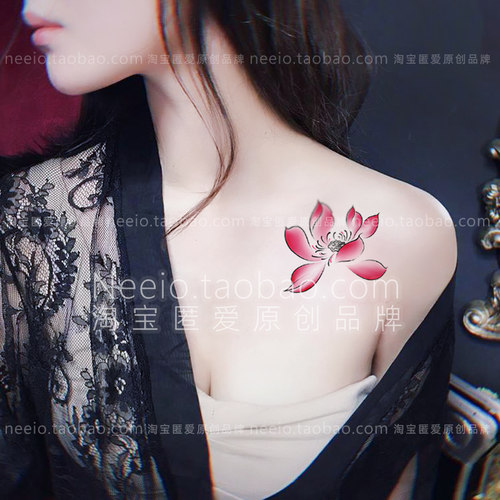 neeio纹身贴 红尘莲花 古风荷花性感仙气小腹肚皮挡疤 防水女