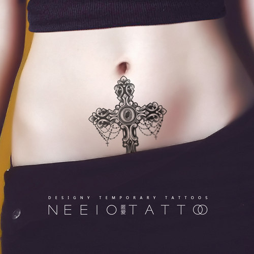 neeio纹身贴 神圣信仰十字架 肚子剖腹产遮挡竖疤痕 防水贴纸情侣