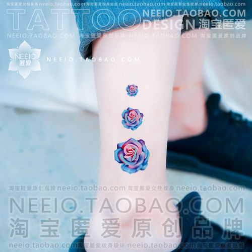 neeio纹身贴 原宿小玫瑰花 新款个性彩色花朵胸前脚踝手腕防水女