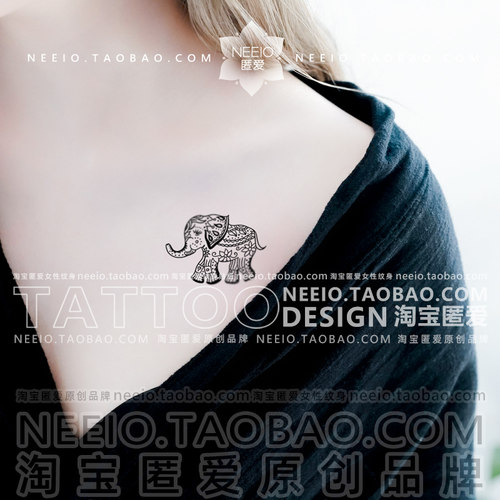 neeio纹身贴 神秘黑色小象 大象小清新胸前脚踝防水女