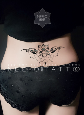 neeio纹身贴 莲花珠宝链 性感黑色腰腹部肚子遮挡疤痕 防水女