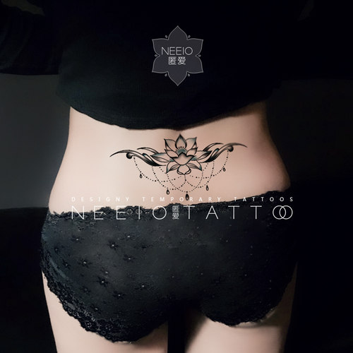 neeio纹身贴 莲花珠宝链 性感黑色腰腹部肚子遮挡疤痕 防水女