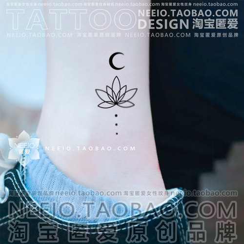 neeio纹身贴 月亮莲花 神秘简单线条梵花手腕脚踝防水女