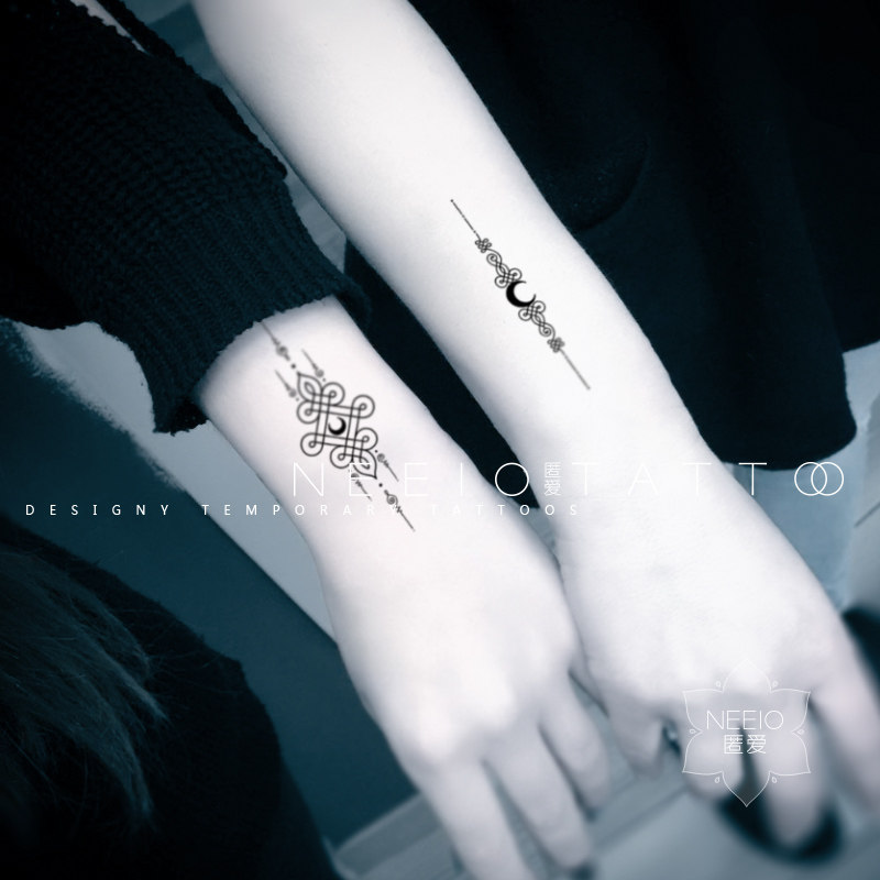 neeio纹身贴 神秘月亮图腾 个性黑色线条脚踝臂情侣 防水男女