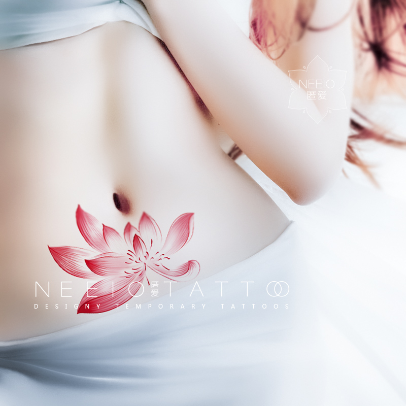 neeio纹身贴 红尘莲境 古风仙女莲花彩色荷花性感腰腹肩部 防水女