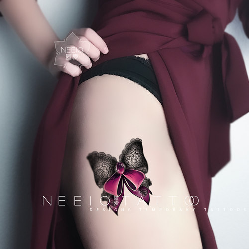 neeio纹身贴 彩色蕾丝蝴蝶结 腰腹部肚脐性感遮盖疤痕 防水持久女