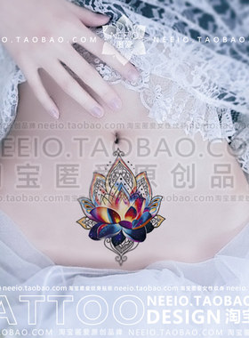 neeio纹身贴 幽焰蓝莲花图腾 瑜伽肚皮舞遮挡剖腹产竖疤痕防水女