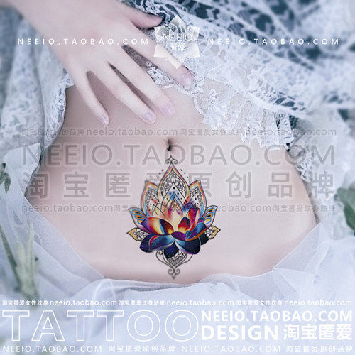 neeio纹身贴 幽焰蓝莲花 肚皮舞遮挡剖腹产竖疤痕防水女
