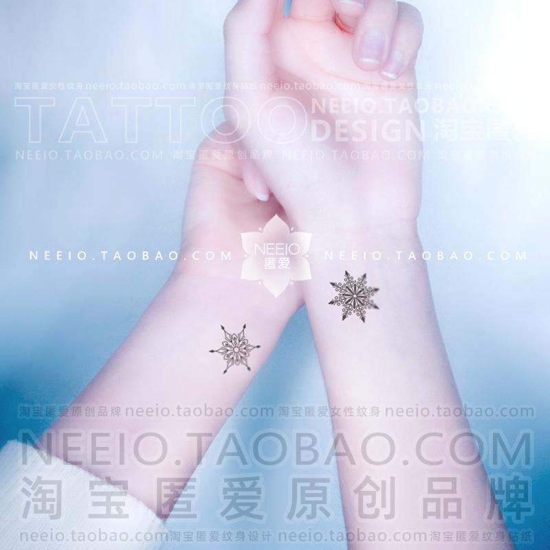 neeio黑色线条雪花 手腕纹身贴虎口耳后高级感小清新个性防水女