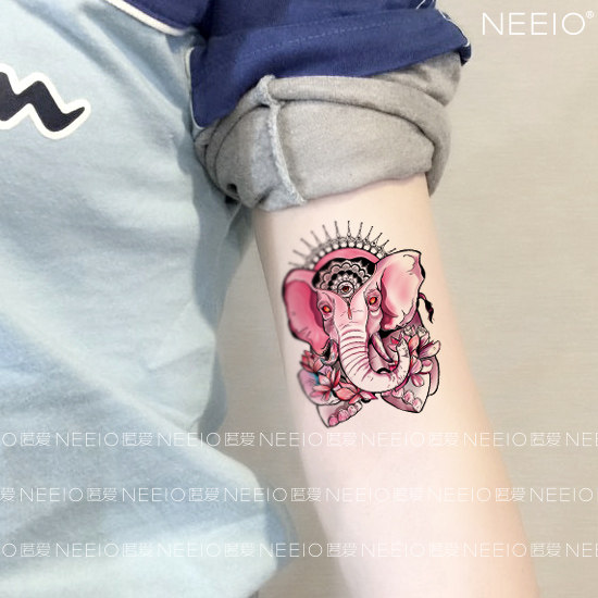 neeio纹身贴 泰国象神莲花 彩色个性手臂花臂大象刺青 防水男女