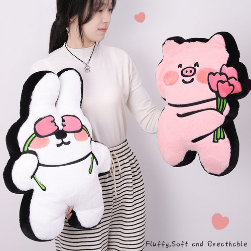 卡通可爱动物花抱枕漫画风40cm可爱卡通沙发靠枕靠垫