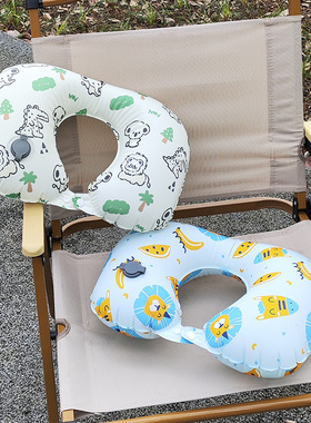 儿童充气u型枕充气枕卡通旅行便携飞机护颈枕按压