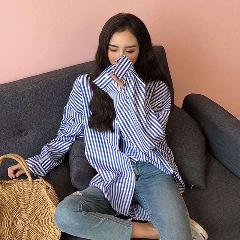 Blue stripe shirt with big cuff and long sleeve