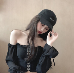 Real shot real price Gothic dark long sleeve over the shoulder top with suspender