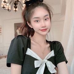 Real price design feeling bow tie tie square neck open back top