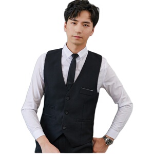 黑色男士马甲商务休闲西服无袖纯色青年英伦背心修身酒店坎肩马夹图片