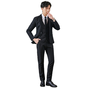 黑色男士西装套装 商务正装休闲修身气质新郎伴郎结婚礼服四件套图片