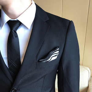 男士黑色西服西裤职业正装纯休闲两扣西装套装新郎婚礼礼服三件套图片