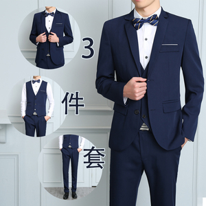 西服套装男士三件套修身正装商务职业西装新郎伴郎结婚礼服外套潮图片