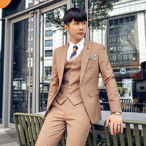 男式休闲西服2022春秋新款西服套装男三件套青年商务小西装外套图片