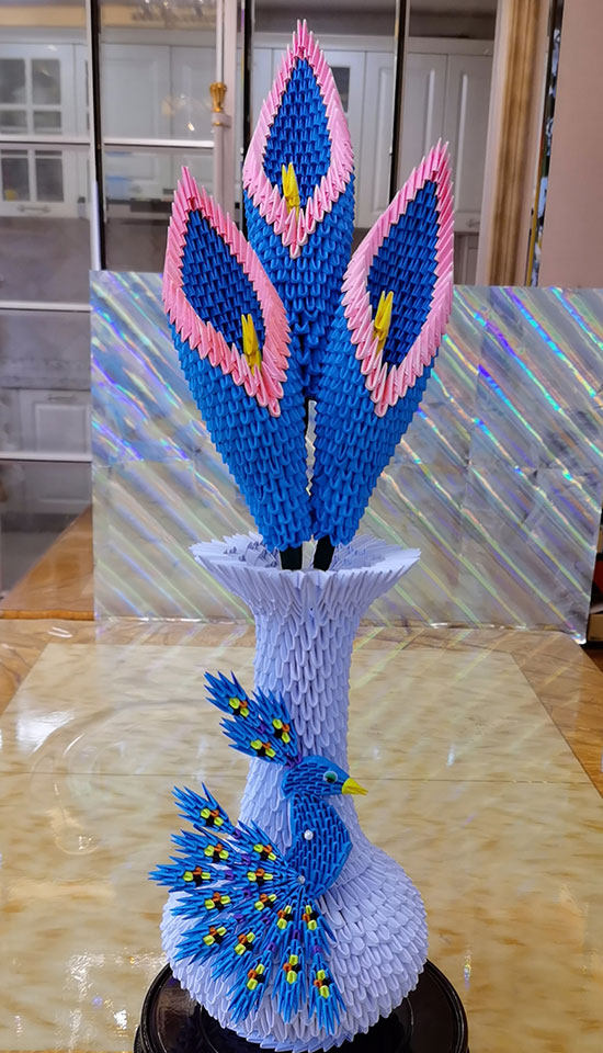 三角插/手工折纸/diy/材料包/学生手工作业/剪纸/成品/孔雀花瓶