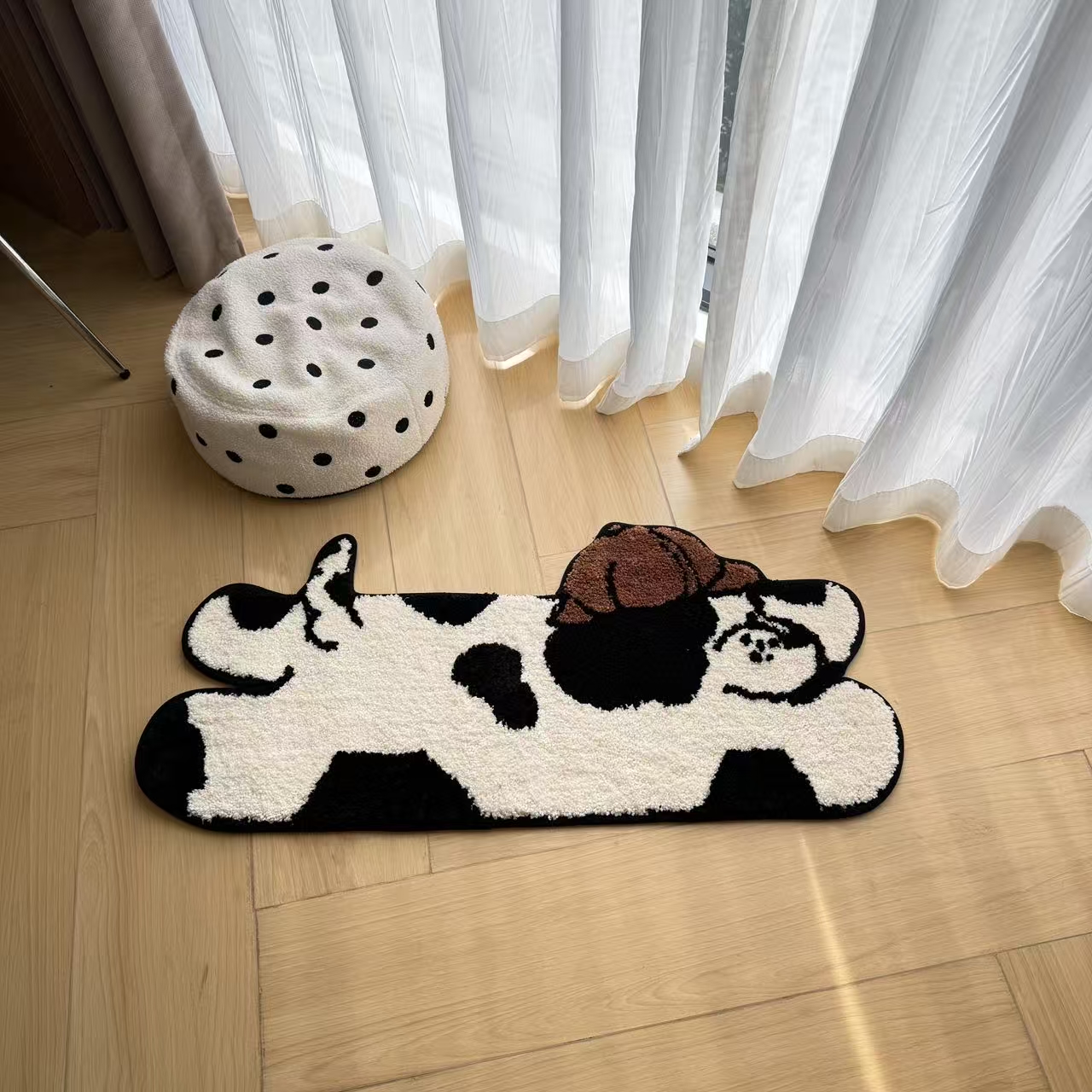 原创ins风斑点狗植绒客厅地毯