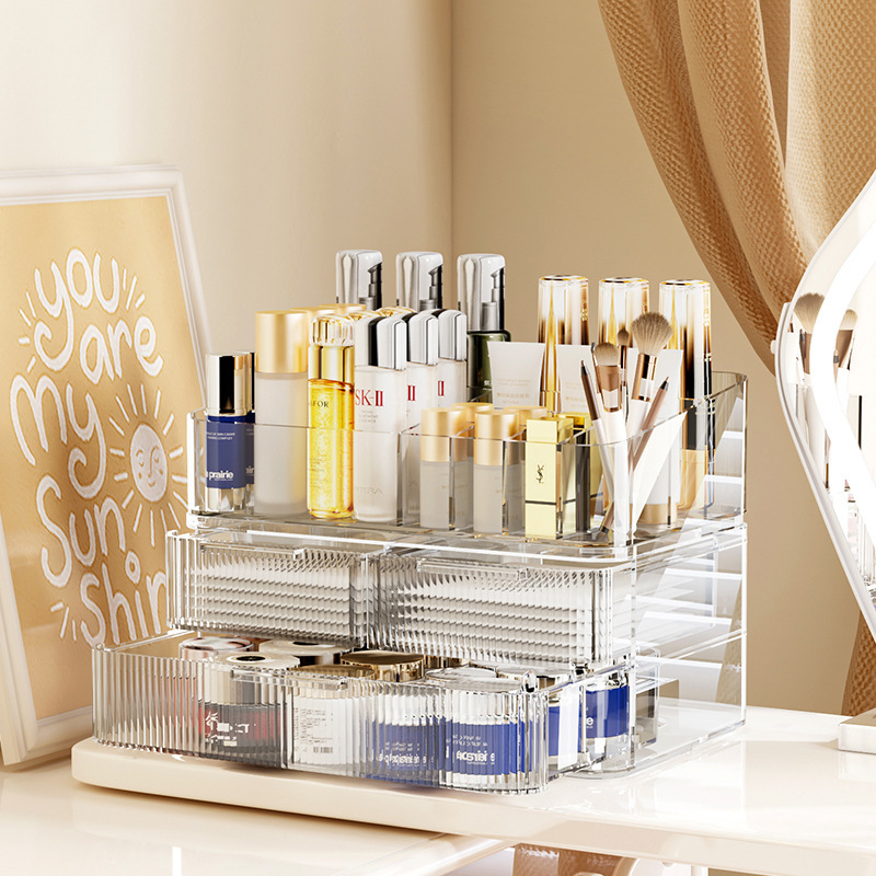 透明亚克力防尘收纳盒 抽屉式大容量 梳妆台桌面护肤品置物架