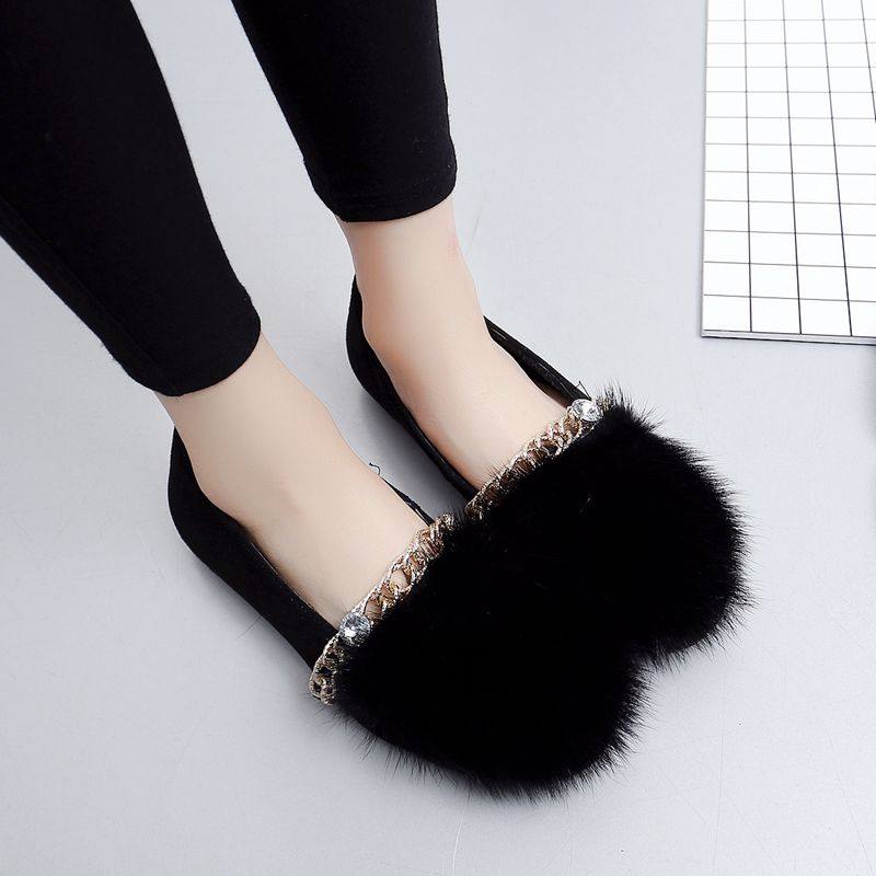 休闲时尚女鞋2025秋冬新款水貂毛单鞋平底加绒浅口真皮舒适懒人鞋,女鞋,浅口单鞋,淘宝优惠券,粉丝福利购,淘宝优惠卷