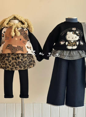 2025深秋冬女童韩版洋气可爱卡通豹纹裙裤9306卡通猫咪套装93540