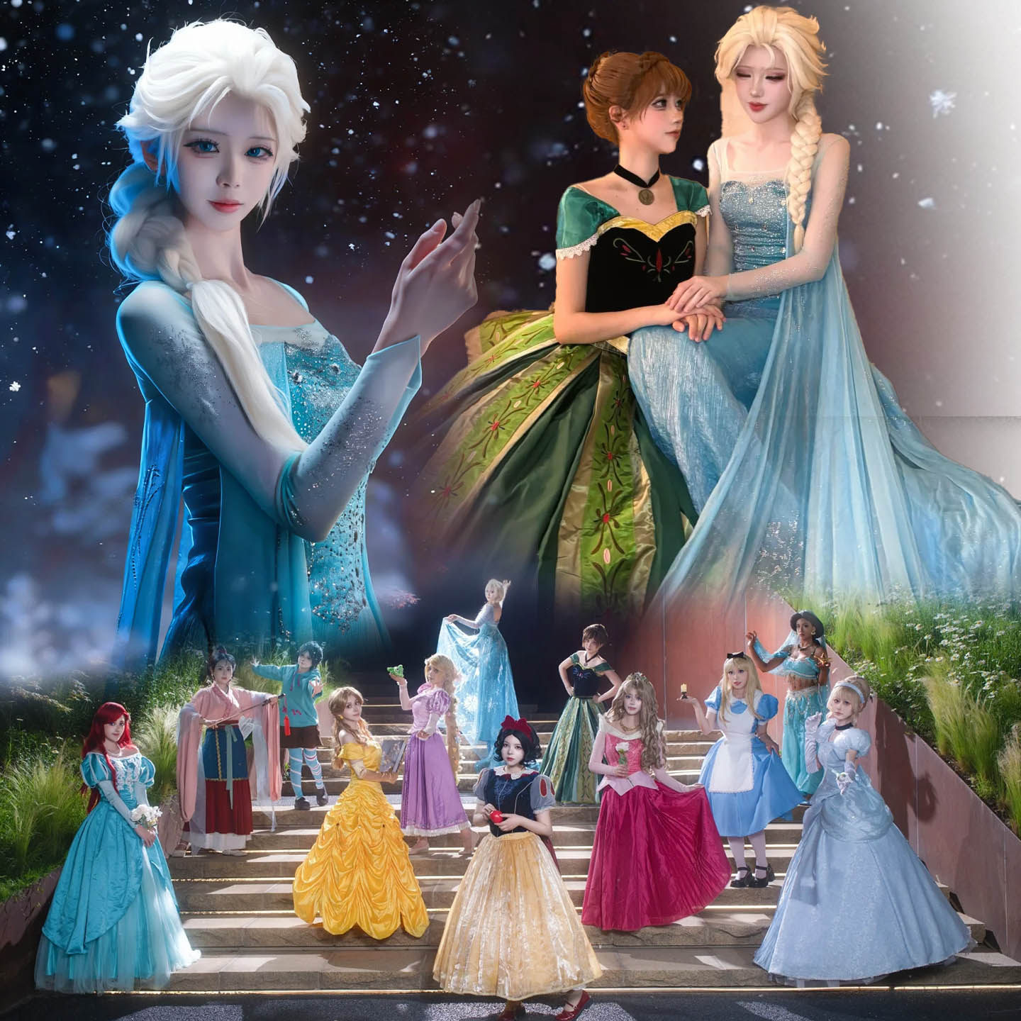 迪士尼白雪公主冰雪奇缘艾莎睡美人灰姑娘cos裙礼服儿童节表演服图片