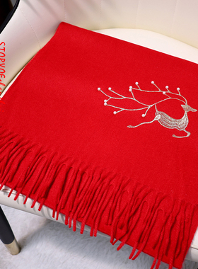 100%羊毛围巾女生日礼物冬季2026马年红色妈妈刺绣披肩本命年礼品