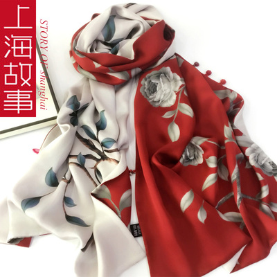 上海故事双层旗袍丝巾送礼桑蚕丝
