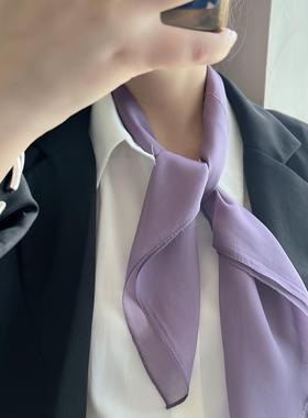 紫色真丝丝巾小方巾女护颈围脖薄款保暖围巾桑蚕丝纱巾围巾70