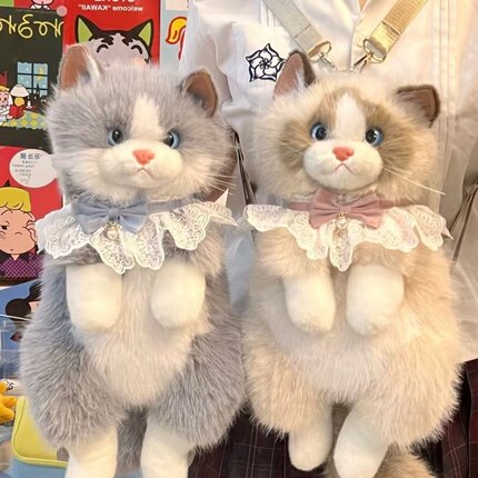 仿真会叫猫咪公仔双肩包包小猫玩偶毛绒玩具娃娃儿童女孩生日礼物