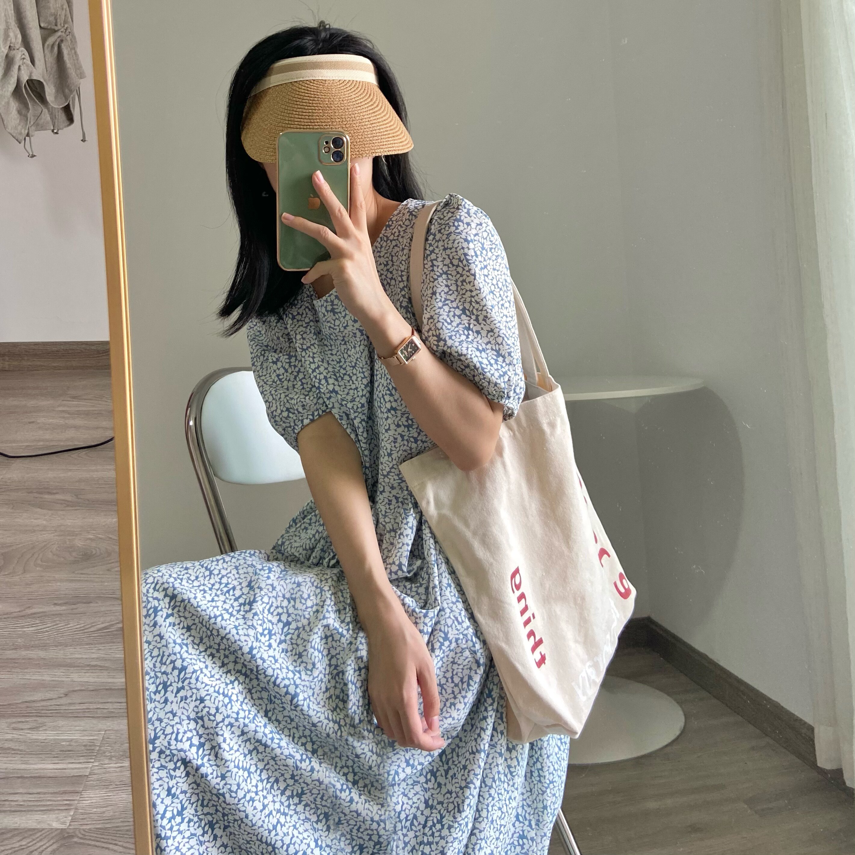夏季长款连衣裙小碎花宽松遮肉雪纺长裙女小清新韩风仙女裙可爱