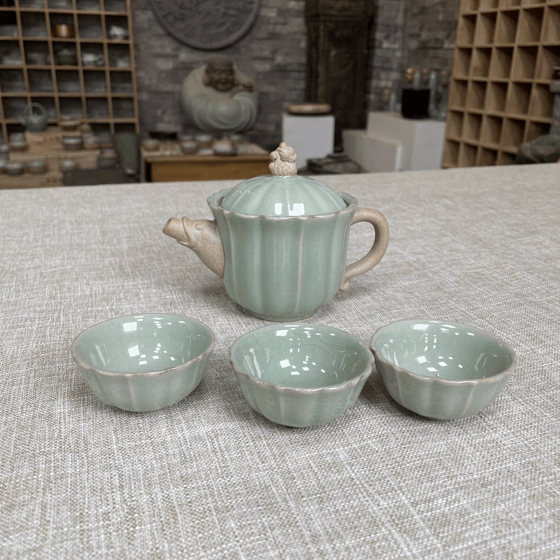 龙泉青瓷一壶三杯家用旅行户外泡茶壶茶杯快客杯汝瓷功夫茶具套装