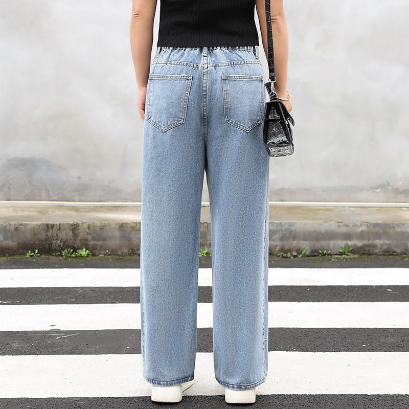 200 POUNDS EXTRA LARGE SIZE WOMENS SPRING AND SUMMER TROUSERS CHUBBY GIRL FAT MM WIDE LEG HIGH-WAISTED LOOSE AND FAT LEG THICK JEANS 300