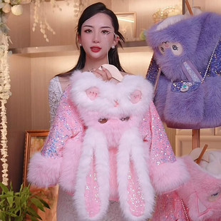 女童皮草2025新款冬装儿童冬季加绒厚毛毛衣66公主网红外套